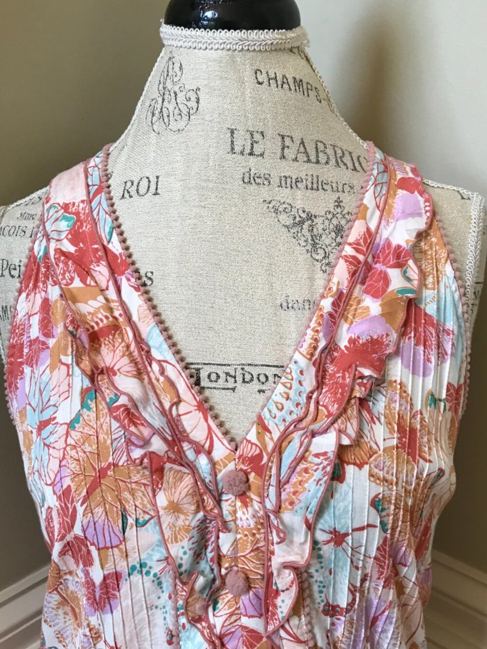 Poupette St Barth Fae Mini Dress Womens Small Orange White V-Neck Ruffle Floral - Picture 4 of 10